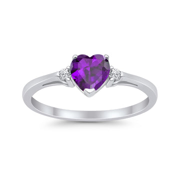 Heart Promise Engagement Ring Simulated Amethyst CZ 925 Sterling Silver